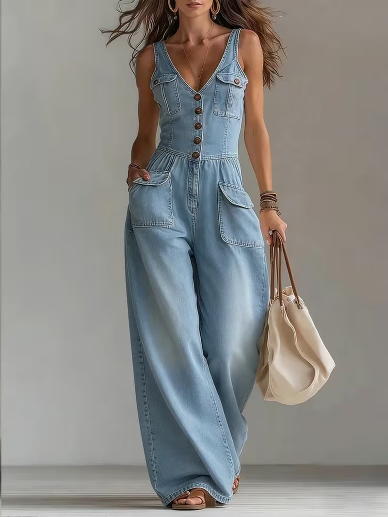 Women’s Denim Wide-Leg Jumpsuit