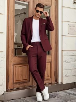 Men’s Burgundy 2-Piece Slim Suit