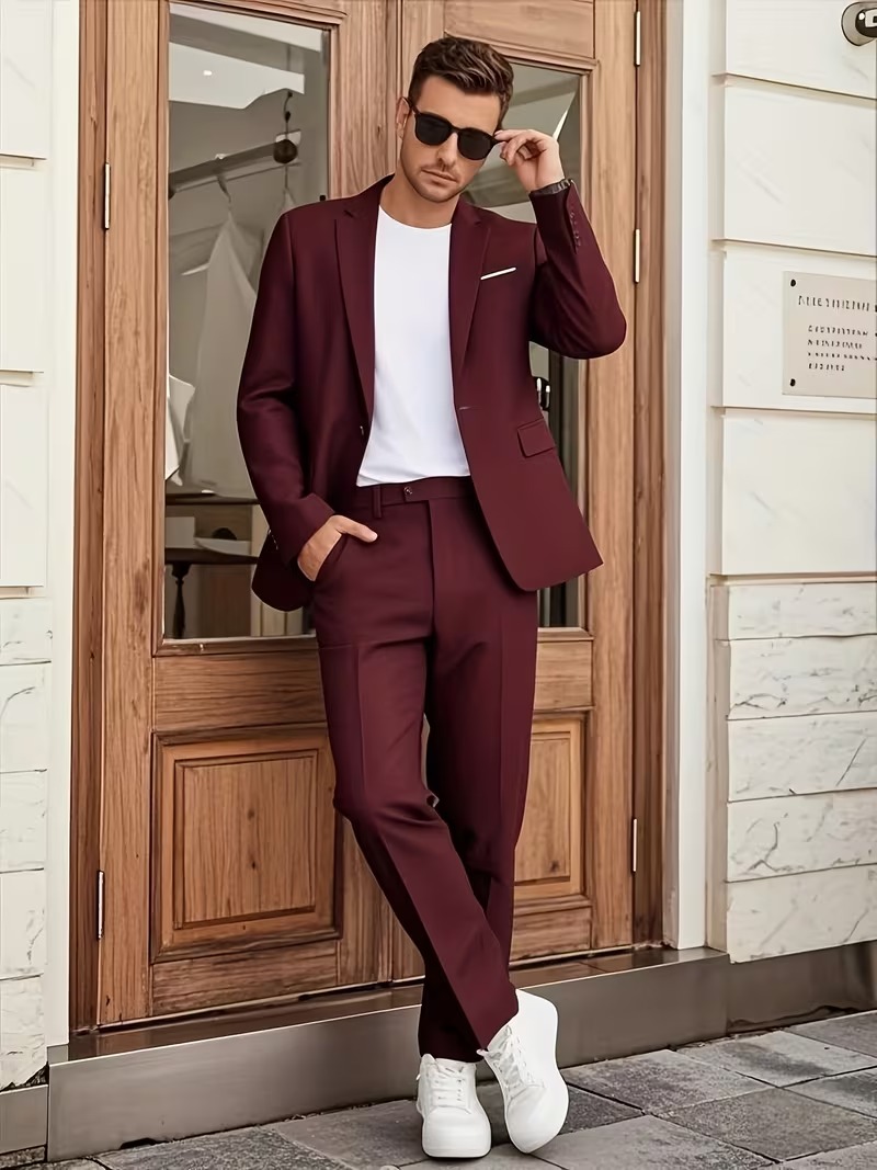 Men’s Burgundy 2-Piece Slim Suit